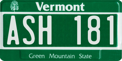 VT license plate ASH181