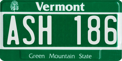 VT license plate ASH186