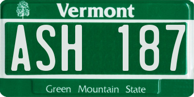 VT license plate ASH187