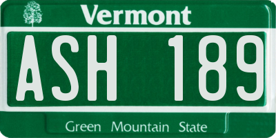 VT license plate ASH189