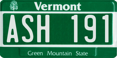 VT license plate ASH191