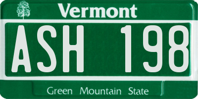 VT license plate ASH198