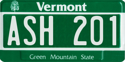 VT license plate ASH201