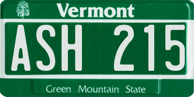 VT license plate ASH215