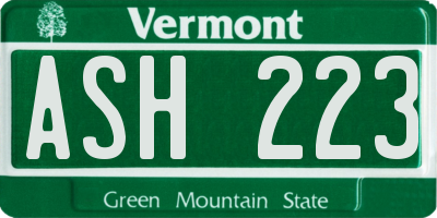 VT license plate ASH223