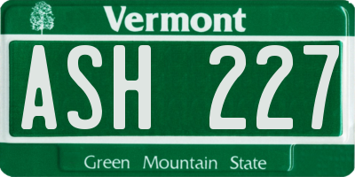 VT license plate ASH227
