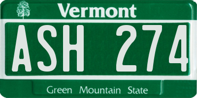 VT license plate ASH274