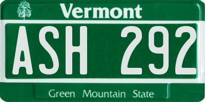 VT license plate ASH292
