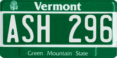 VT license plate ASH296