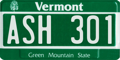 VT license plate ASH301