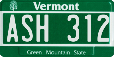 VT license plate ASH312