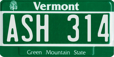 VT license plate ASH314