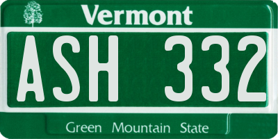VT license plate ASH332
