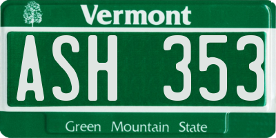 VT license plate ASH353