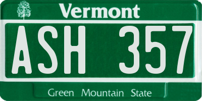 VT license plate ASH357