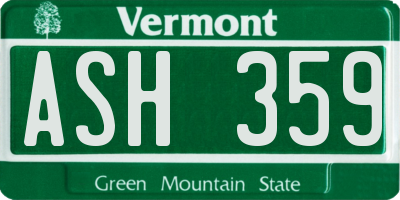 VT license plate ASH359