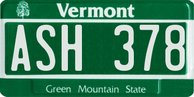 VT license plate ASH378