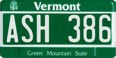VT license plate ASH386