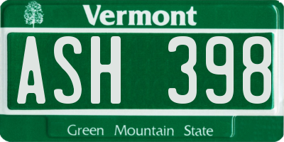 VT license plate ASH398