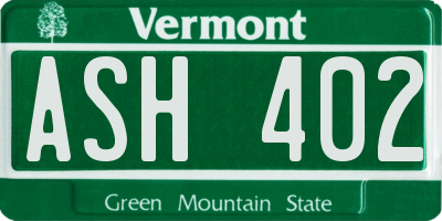 VT license plate ASH402