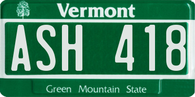 VT license plate ASH418