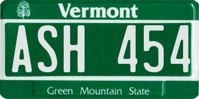 VT license plate ASH454