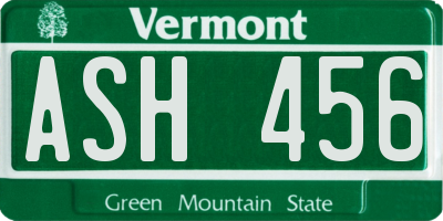 VT license plate ASH456