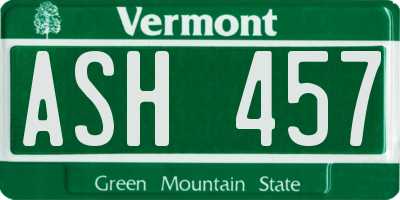 VT license plate ASH457