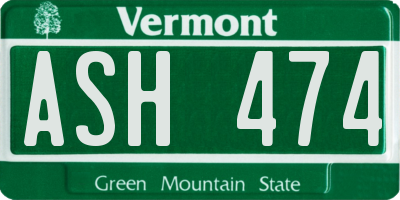 VT license plate ASH474