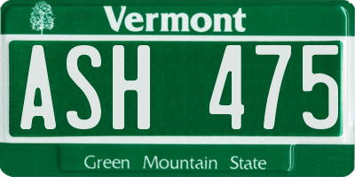 VT license plate ASH475