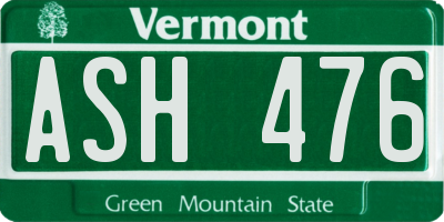 VT license plate ASH476