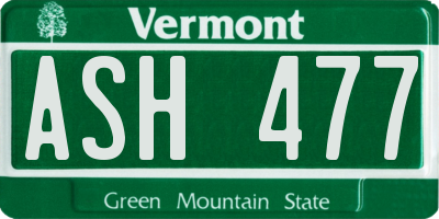 VT license plate ASH477