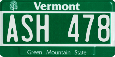 VT license plate ASH478