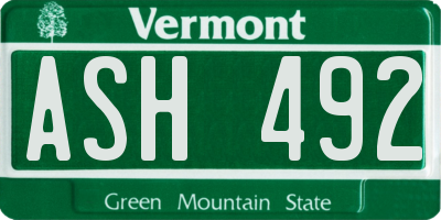 VT license plate ASH492