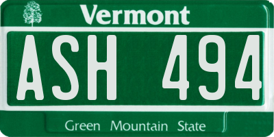 VT license plate ASH494