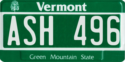 VT license plate ASH496