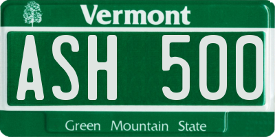 VT license plate ASH500