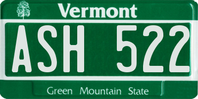VT license plate ASH522