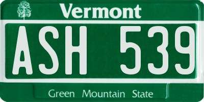 VT license plate ASH539