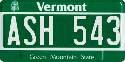 VT license plate ASH543