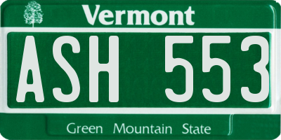 VT license plate ASH553