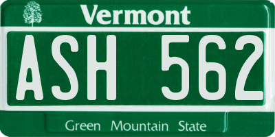 VT license plate ASH562