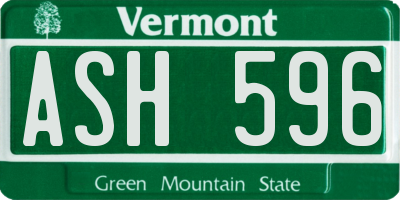 VT license plate ASH596