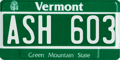 VT license plate ASH603