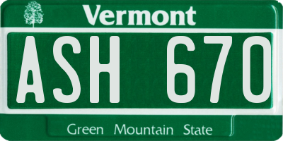 VT license plate ASH670