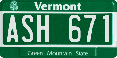 VT license plate ASH671