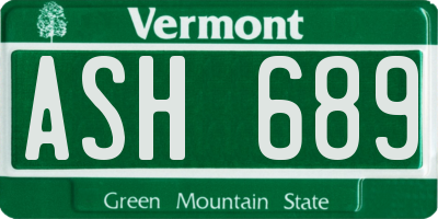 VT license plate ASH689