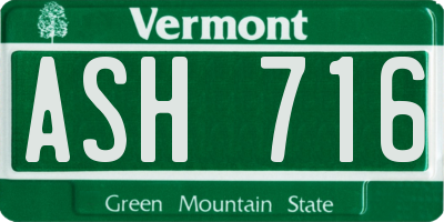 VT license plate ASH716