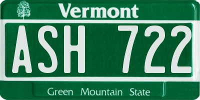 VT license plate ASH722