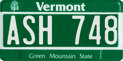 VT license plate ASH748